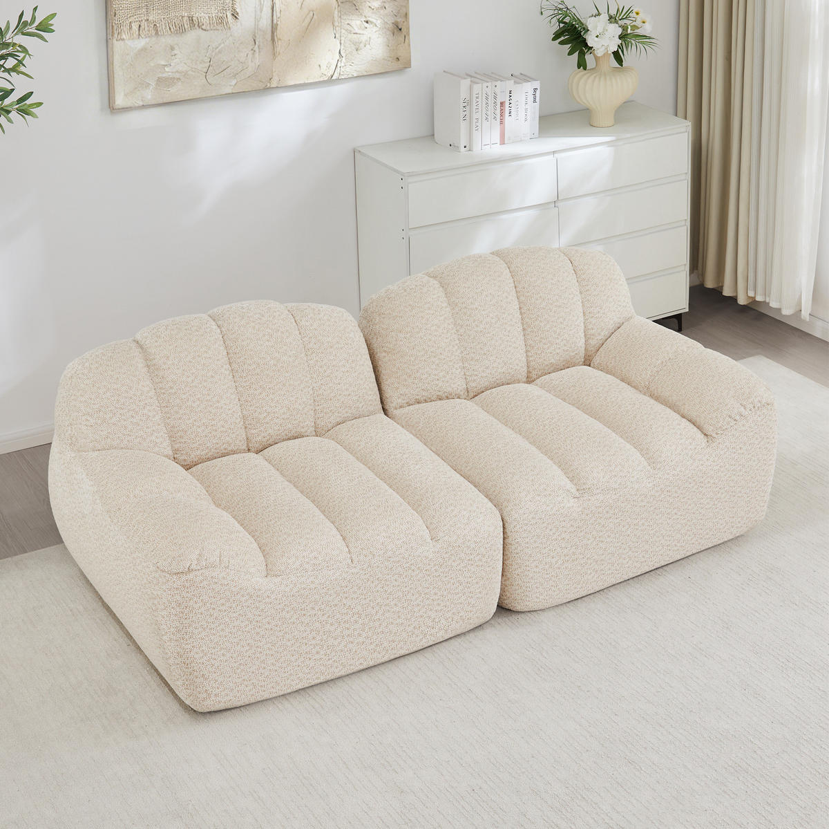 2-SITZER Sofa mit modularer Form und breiter Sitzfläche, ohne Montage erforderlich, Beige - Beige, Textil (210/79/104cm) - Redom