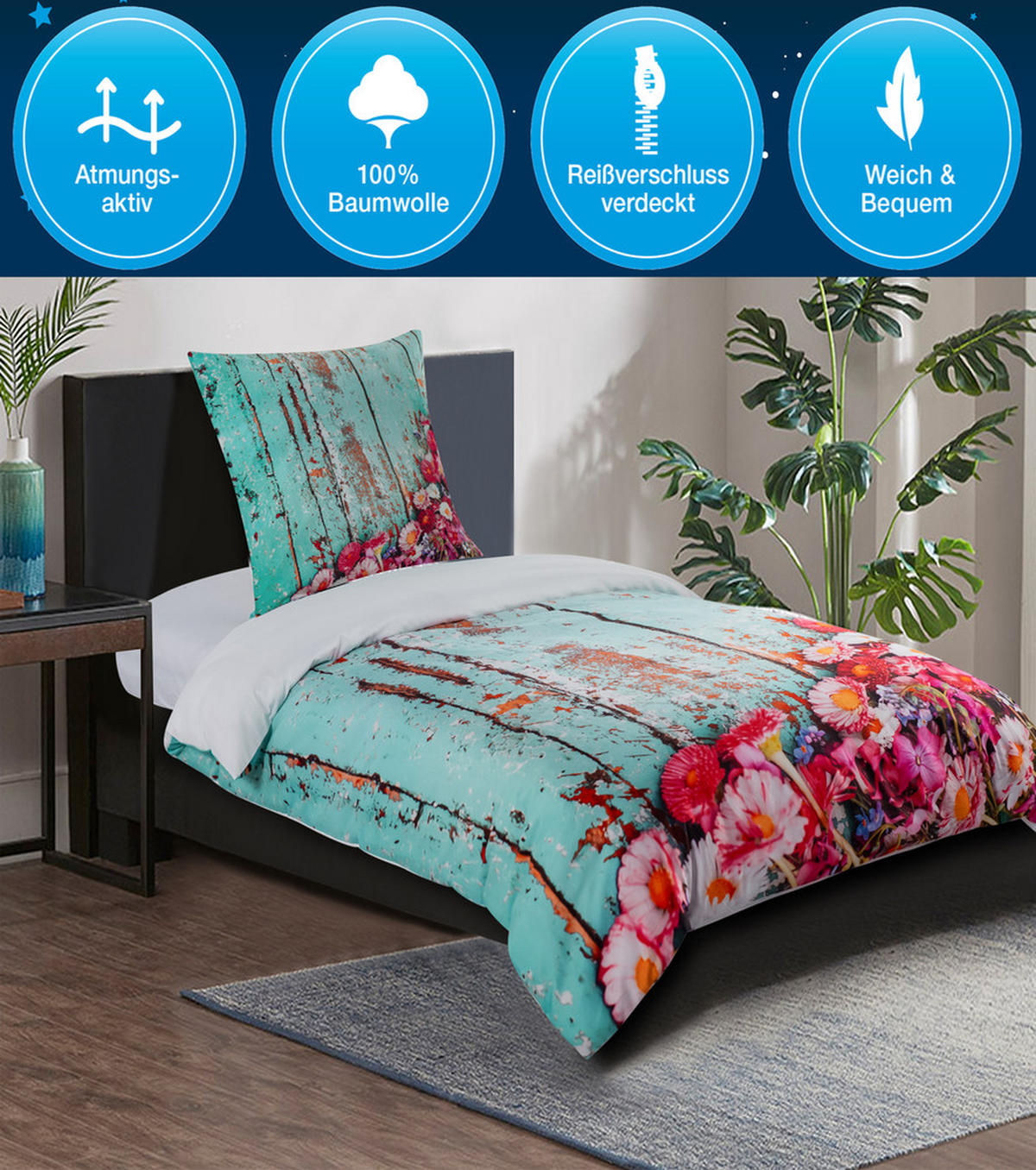 BETTWÄSCHE 2-teilig Spring - Pink, Naturmaterialien (135/200cm) - Sanilo