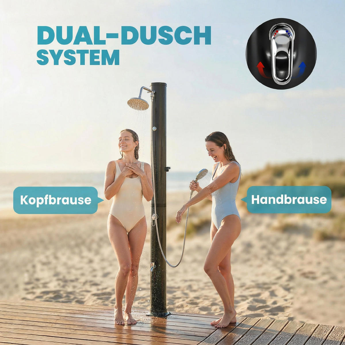 SOLARDUSCHE ABS Edelstahl Schwarz - Schwarz, Kunststoff (19.5/218.5/19.5cm) - Outsunny