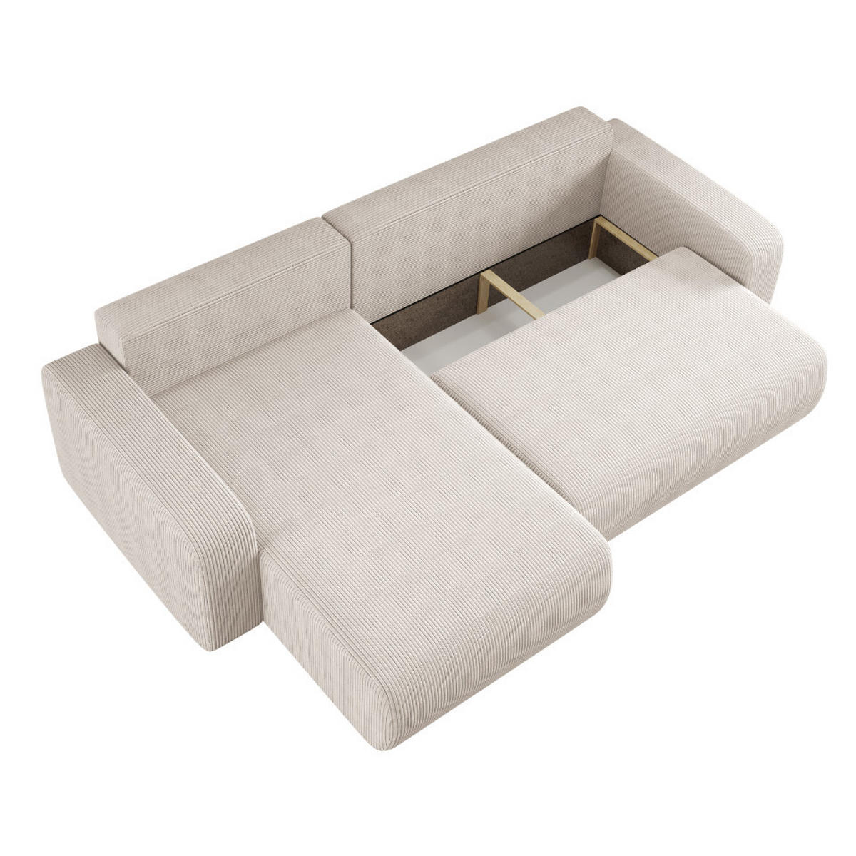 SCHLAFSOFA MILANO XL und bettkasten stoff Poso Dicker Cord Beige Links - Beige, Holz (274/82/145cm) - Kaiser Möbel