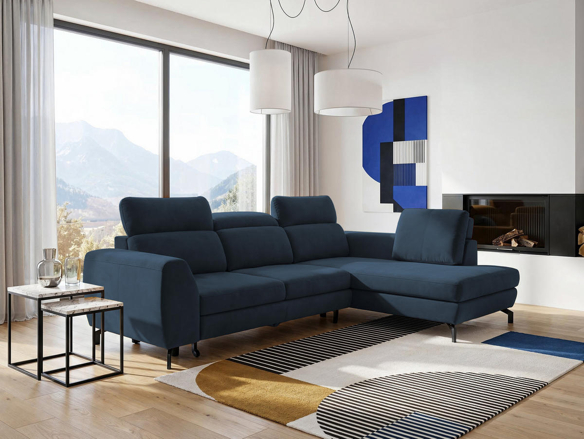 ECKSOFA ANTE Rechts, mit Schlaffunktion und Bettkasten, Marineblau - Dunkelblau, Textil/Metall (266/184cm) - Idohome