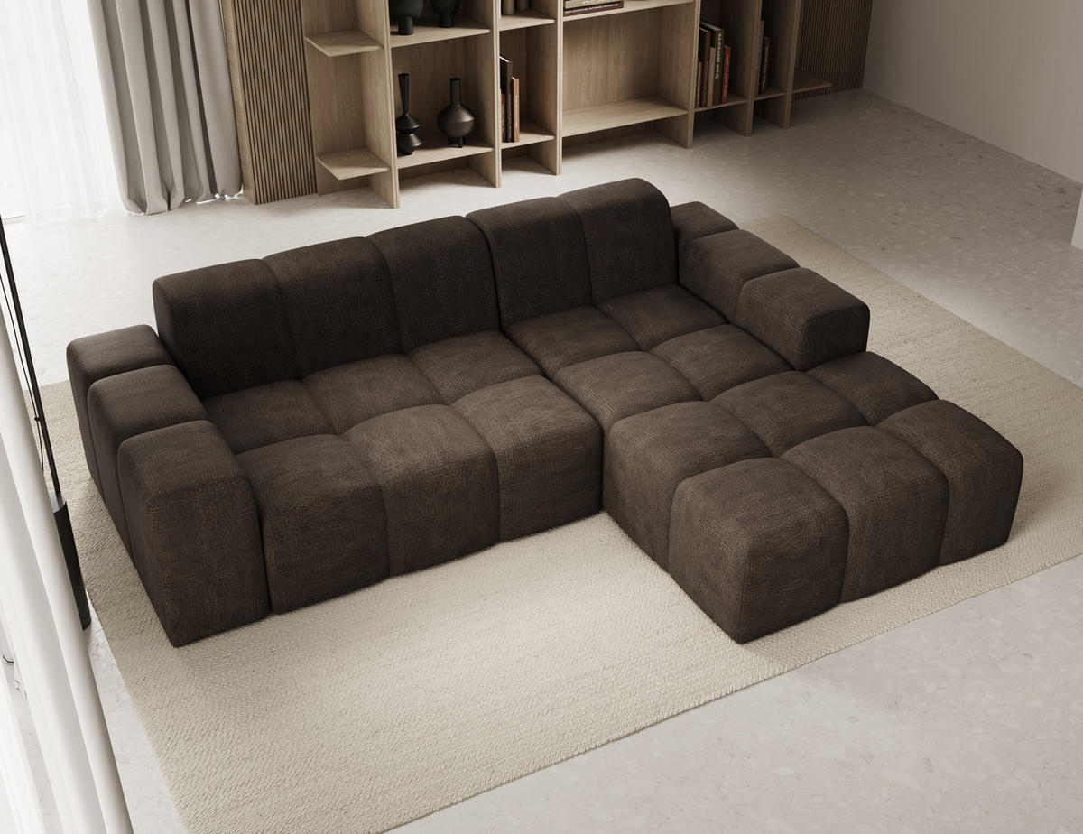 ECKSOFA Fogo mit Hocker, Couch L-Form, Sofa Rechts, Veloursstoff, 245x68x180 cm, Braun - Braun, Holz/Textil (245/180cm) - PROMETO Möbel