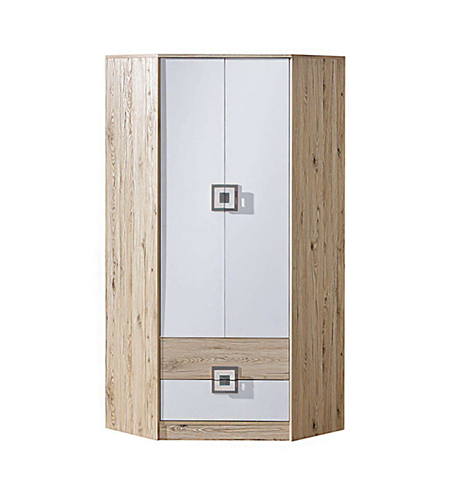ECKSCHRANK Nico Eiche hell / Weiß-Farbapplikation Grau 87 / 87 / 190 cm - Hellbraun/Weiß, Holz/Holzwerkstoff (87/190/87cm) - Feldmann-Wohnen