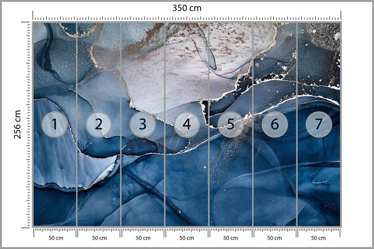 FOTOTAPETE für Badezimmer Blauer Marmor Gold Modern 350x256 - Blau/Goldfarben, Papier (350/256cm) - Muralo