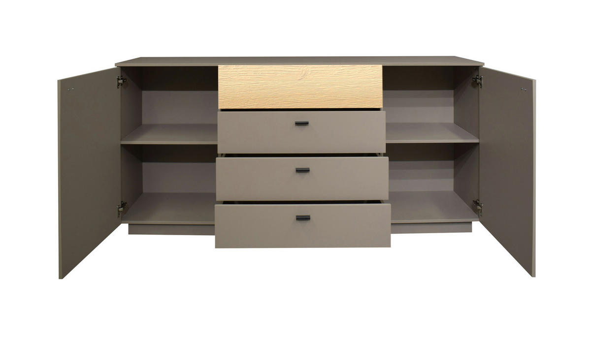 SIDEBOARD Lino Taupe matt und Eiche massiv - Grau, Holzwerkstoff (192/92/45cm)