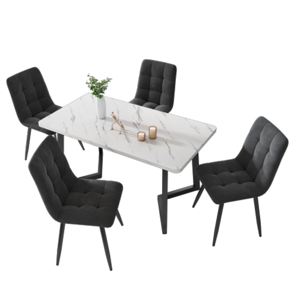 ESSZIMMERSTUHL-SET 4-teilig mit Samtbezug und Metallgestell, multifunktionaler Küchen- und Loungesessel, komfortabel robust und elegant, dunkelgrau - Grau, Textil (46/86/44cm) - Luhomfu
