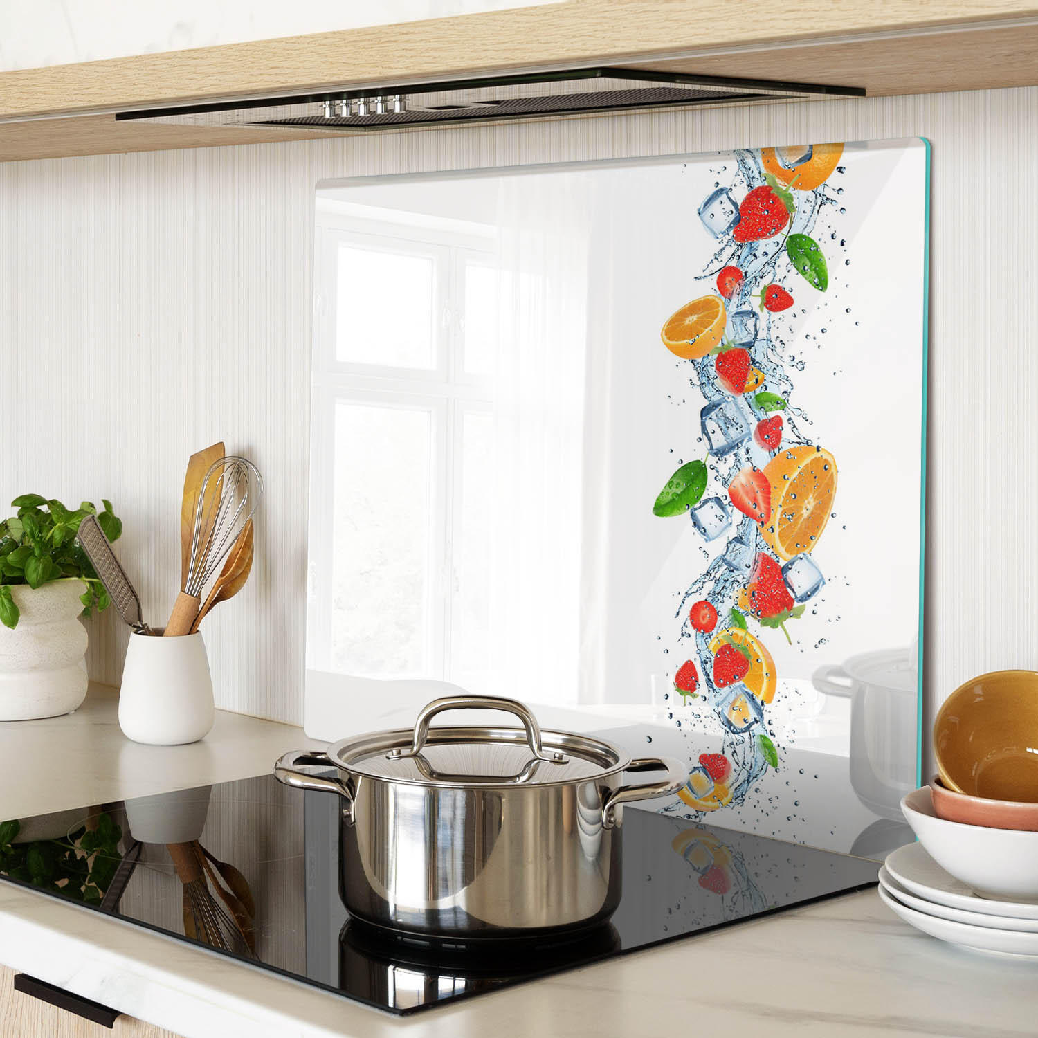 GLASPLATTE 60x52 cm Früchte mit Eis - Multicolor, Glas (60/0.4/52cm) - TULUP