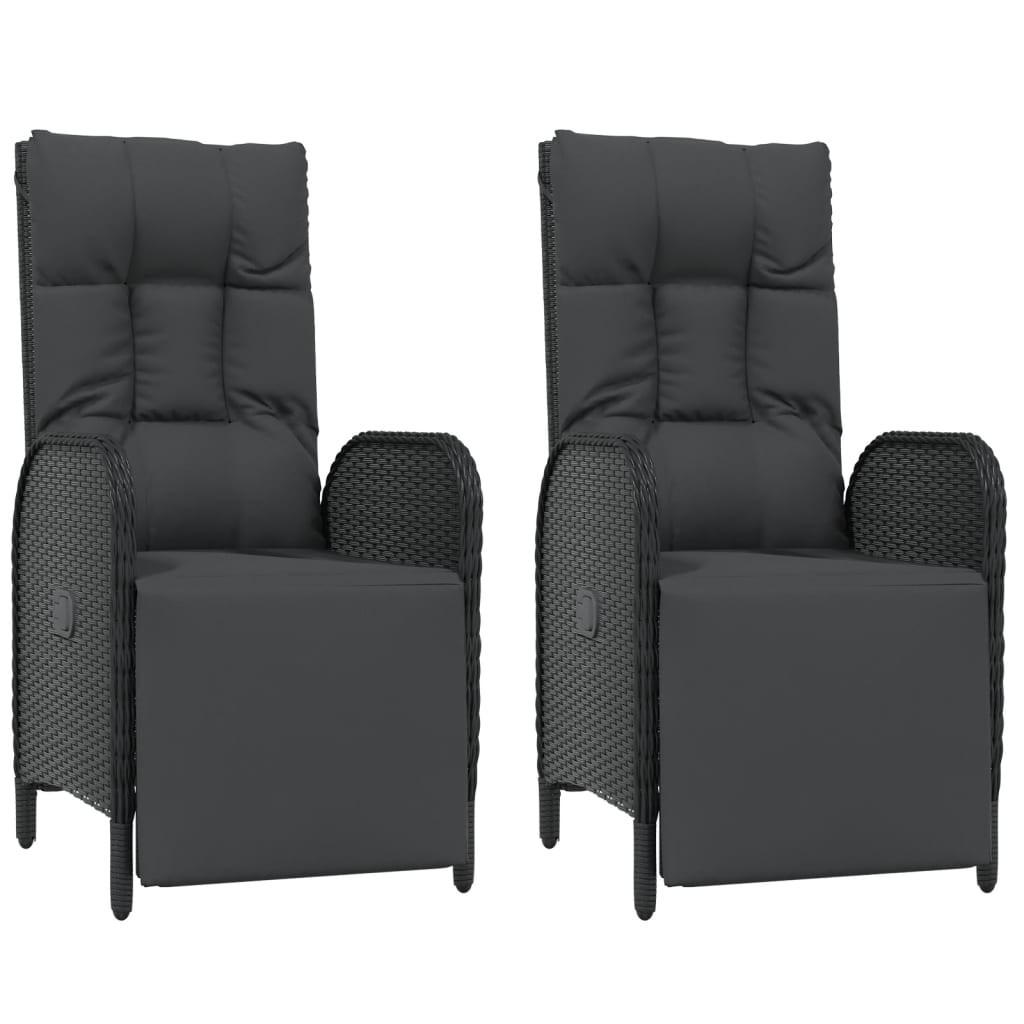 GARTEN-RELAXSESSEL mit Kissen 2 Stk. Poly Rattan Schwarz - Schwarz, Kunststoff (57/109/62.5cm) - furnicato