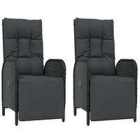 GARTEN-RELAXSESSEL mit Kissen 2 Stk. Poly Rattan Schwarz - Schwarz, Kunststoff (57/109/62.5cm) - furnicato