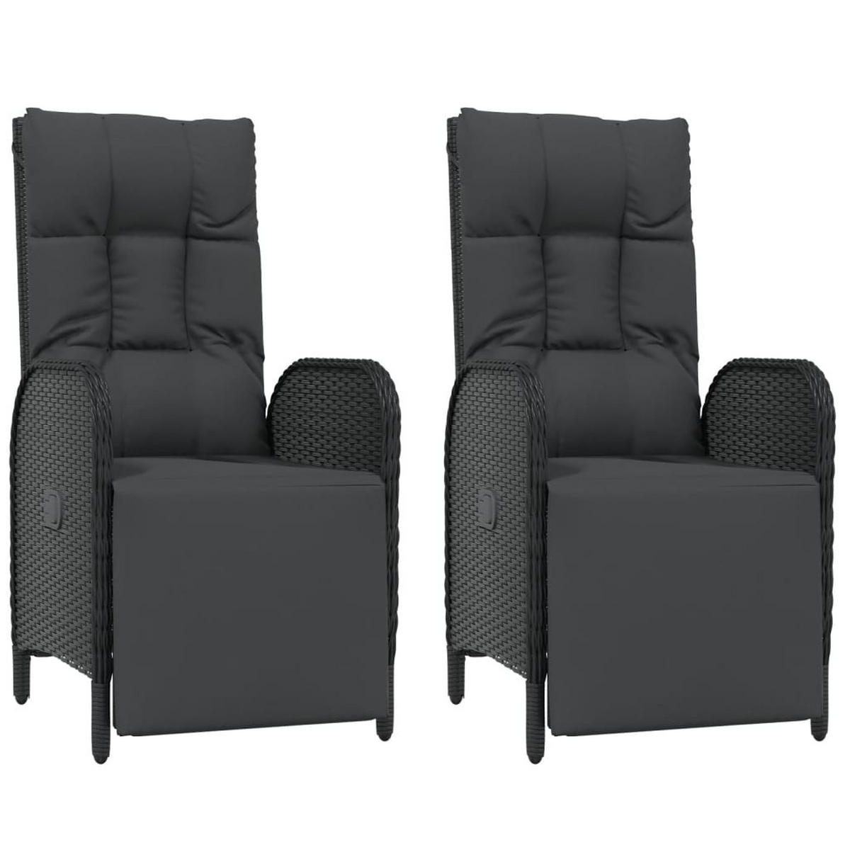 GARTEN-RELAXSESSEL mit Kissen 2 Stk. Poly Rattan Schwarz - Schwarz, Kunststoff (57/109/62.5cm) - furnicato