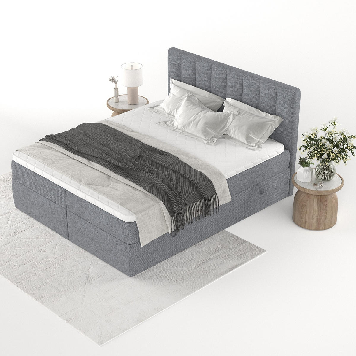 BOXBETT Bari 140/200 cm Grau im Neve Stoff - Grau, Holz/Holzwerkstoff (140/200cm) - AltaBeds