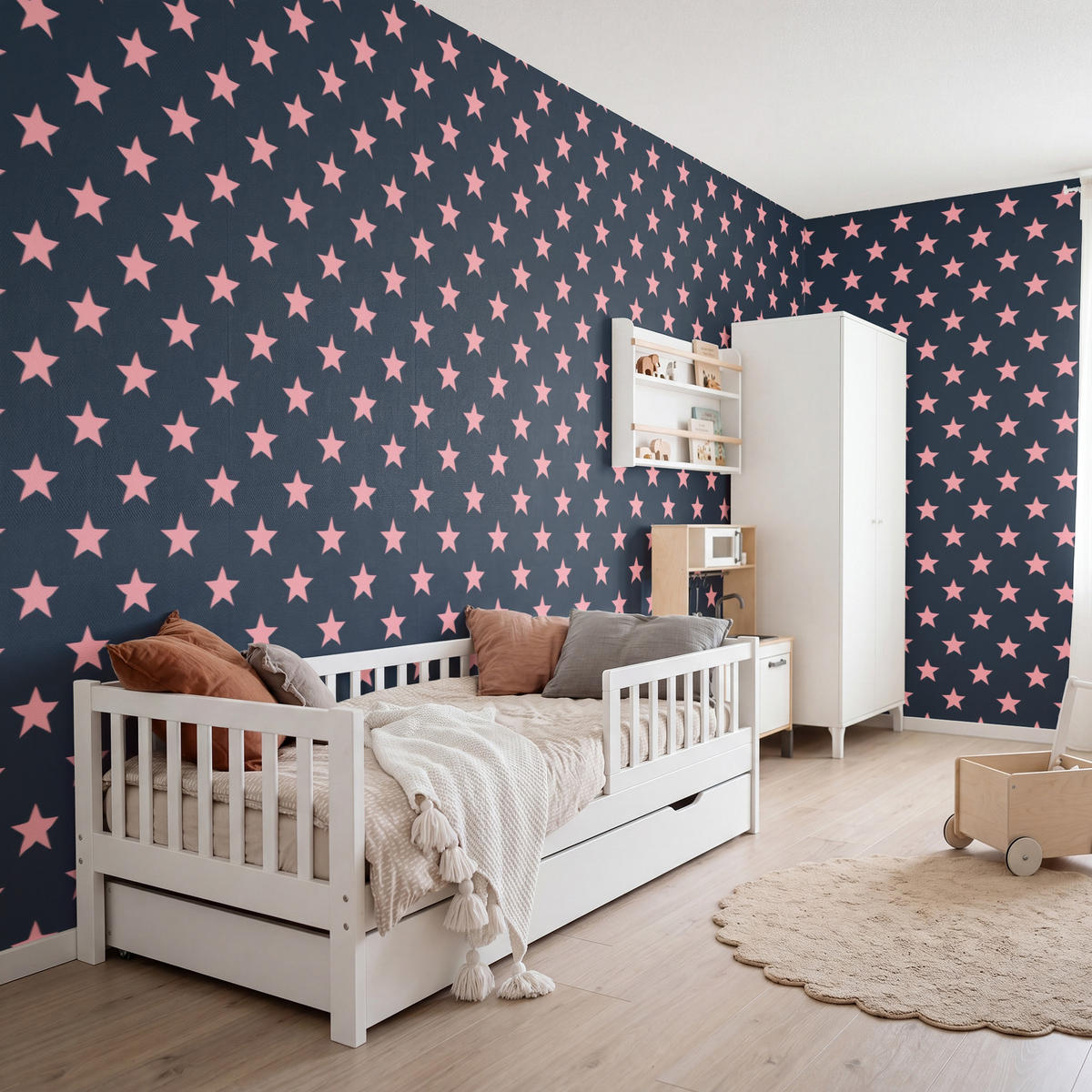 KINDERTAPETE - Muster - Sterne - Rosa - 450x200 cm - Anthrazit, Papier (450/200cm) - OnlyWow