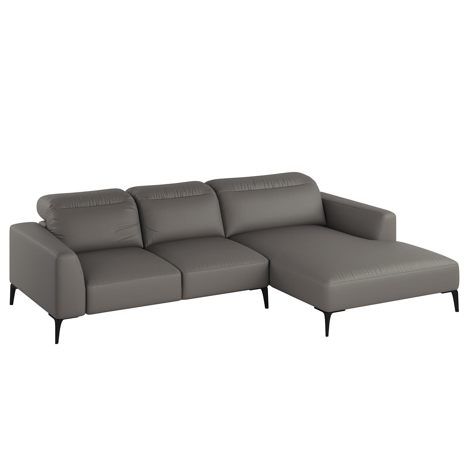 ECKSOFA mit Longchair - Schwarz/Grau, Leder/Metall (265/180cm) - home24