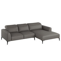 ECKSOFA mit Longchair - Schwarz/Grau, Leder/Metall (265/180cm) - home24