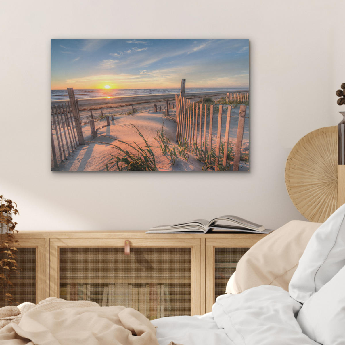 AKUSTIKBILD Strand - Meer - Düne - Sonnenuntergang - Landschaft Wanddeko 70x50 cm - Beige, Kunststoff (70/50/0.9cm) - MuchoWow