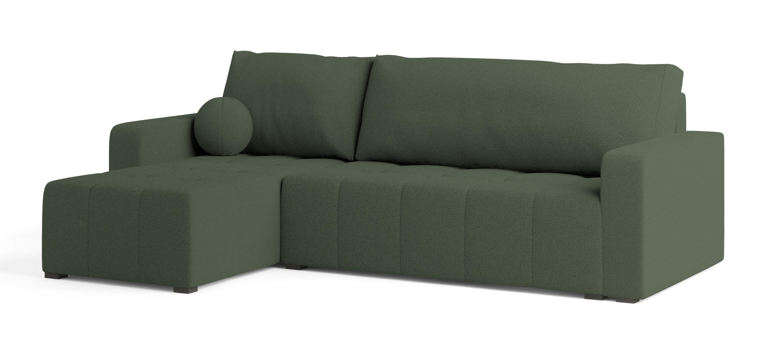 ECKSOFA VOLIRA Grün Boucle-Stoff mit Schlaffunktion - Grün, Holz (230/143cm) - MASSENO