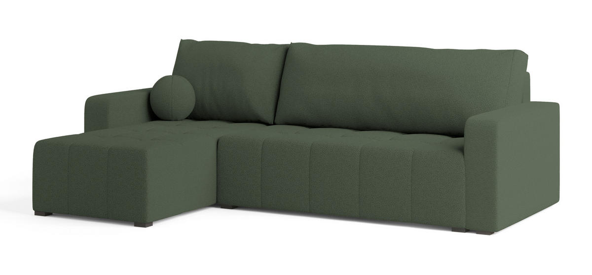 ECKSOFA VOLIRA Grün Boucle-Stoff mit Schlaffunktion - Grün, Holz (230/143cm) - MASSENO