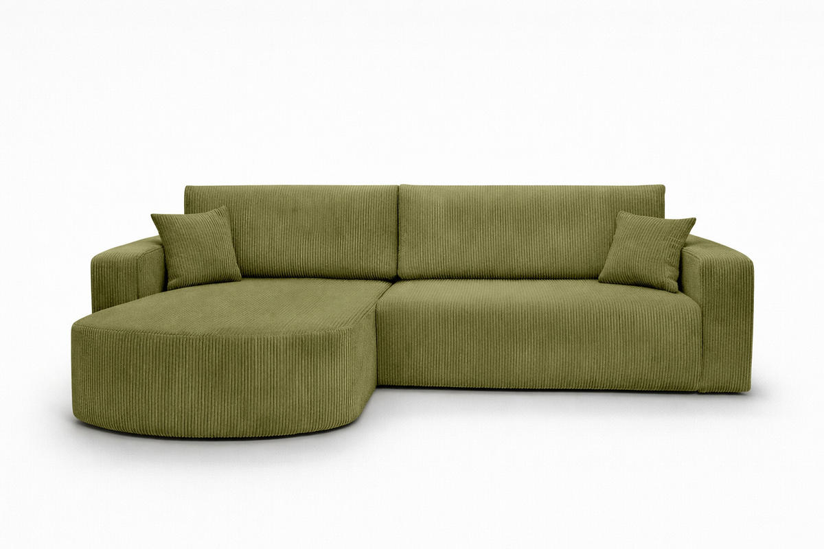ECKSOFA Mit Schlaffunktion, Cordstoff Poso, Olive, Links, ROUND ONE XL - Olivgrün, Holz (271/175cm) - Kaiser Möbel