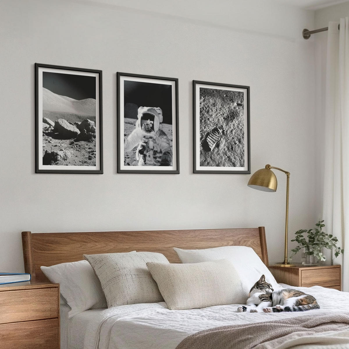 WANDBILDER 3er-Set - 40x60 cm Schwarzer Rahmen - NASA-Fotos vom Mond Astronaut - Schwarz, Kunststoff (40/60cm) - ArtPrintCave