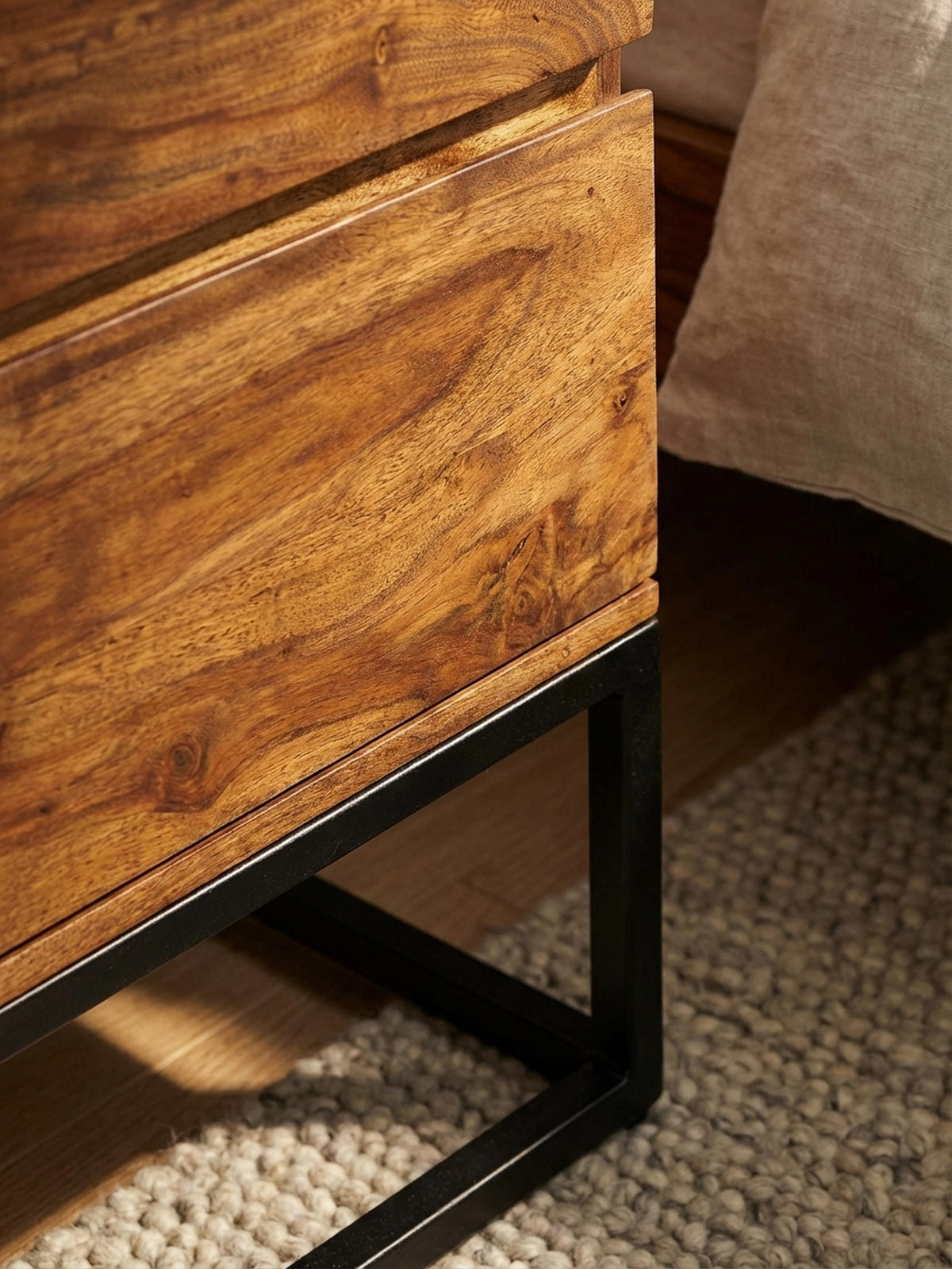 NACHTTISCH – Massivholz/Metall, 40x38x60 cm, 2 Schubladen, Industrial-Stil - Schwarz/Braun, Holz/Metall (40/60/38cm) - KADIMA DESIGN