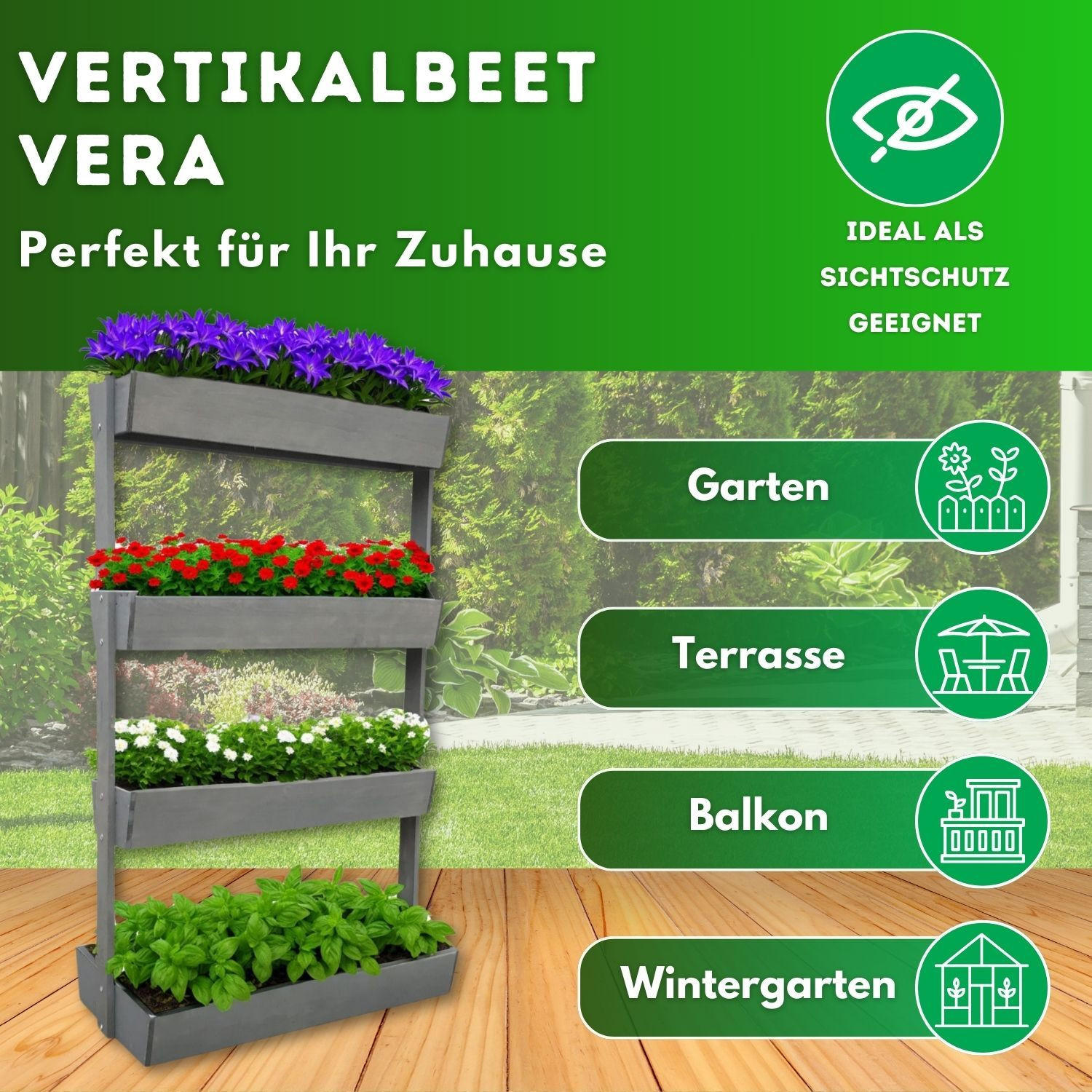Thumbnail - Coemo Vertikalbeet, Grau, Holz, 45x140x85 cm, CE, Gartenzubehör, Hochbeete