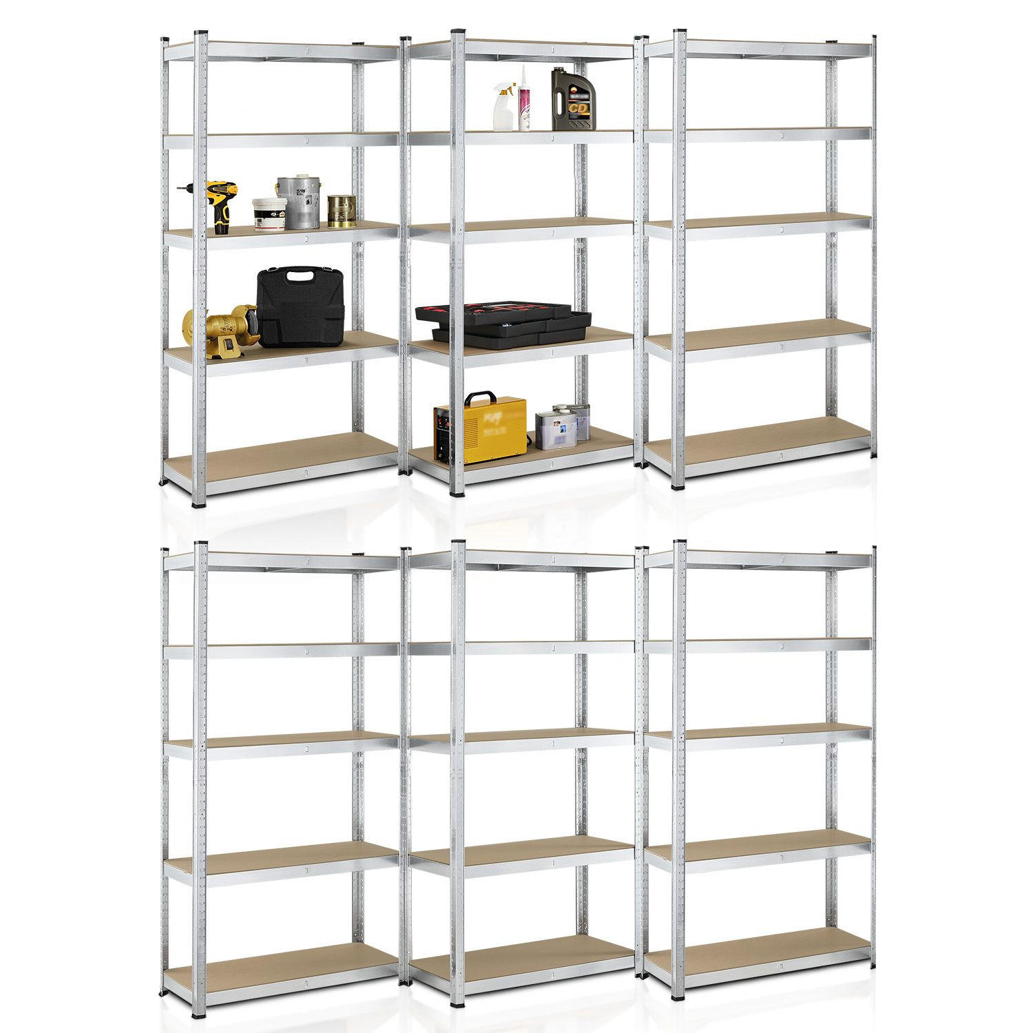 LAGERREGAL Basic 180x90x40 cm (6er-Set) - Silberfarben, Metall (90/180/40cm) - Juskys