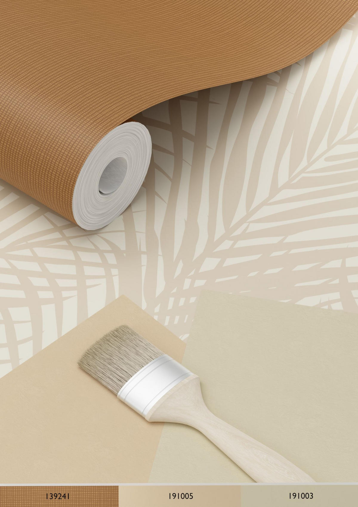 TAPETE Palmblätter 53 cm x 10.05 m - Beige, Papier (53/1000cm) - ESTAhome