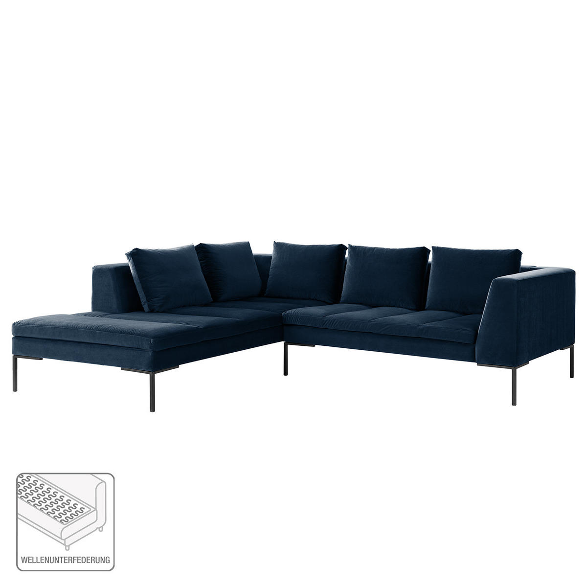 ECKSOFA mit Ottomane - Schwarz/Dunkelblau, Textil/Metall (255/230cm) - home24