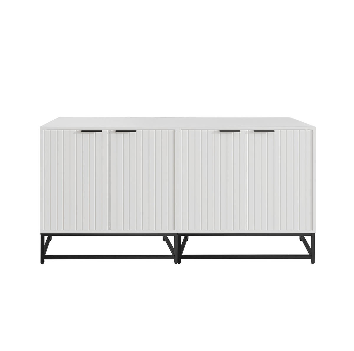 SIDEBOARD in Weiß mit Wellen-Optik Tür und Metallgriffen, 160/40/80 cm, Weiß - Weiß, Holzwerkstoff (160/80/40cm) - Redom