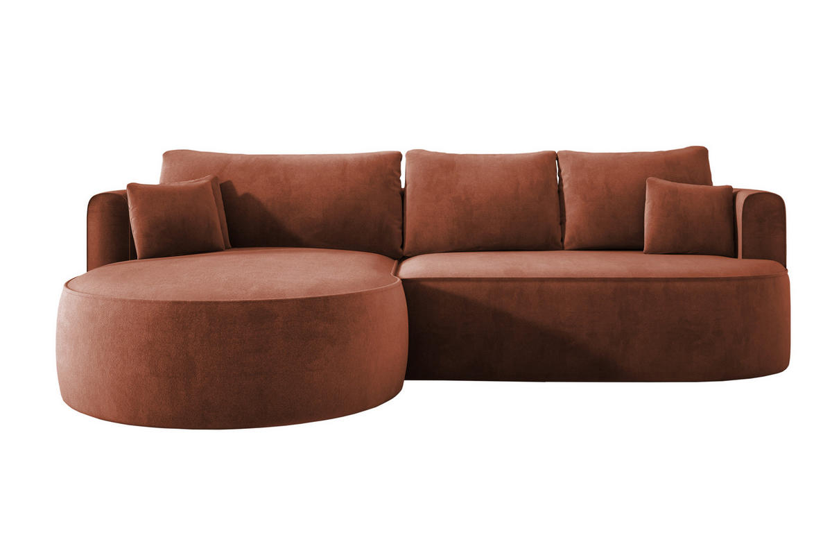 ECKSOFA FIORE L-förm Moderne Ausziehbare Schlaf-Funktion, automatischer Auffaltung, lose Rückenkissen freistehend LINKS 284x183x82cm Bronze - Bronzefarben, Holz/Textil (284/183cm) - DomoHome