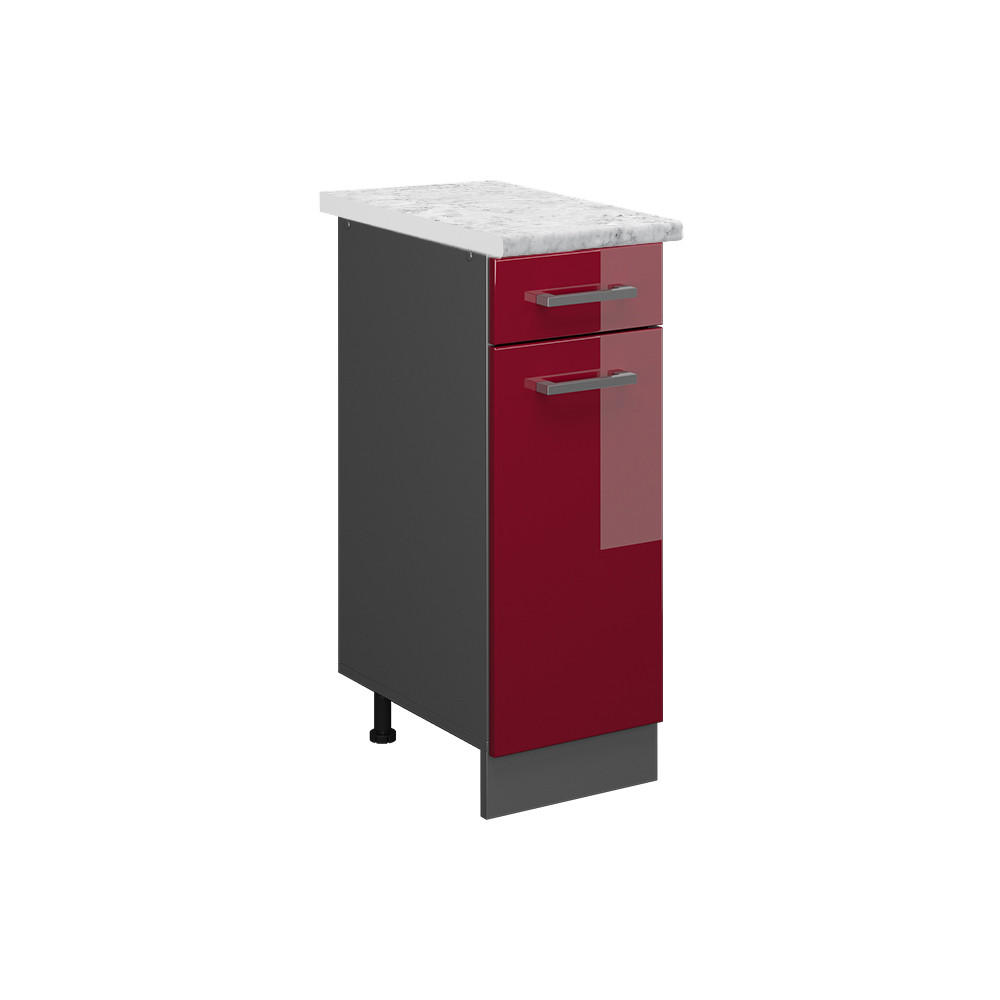 SCHUBLADENSCHRANK R-Line Bordeaux Hochglanz 30 cm AP Marmor - Bordeaux/Anthrazit, Holzwerkstoff (30/81.6/60cm) - Vicco