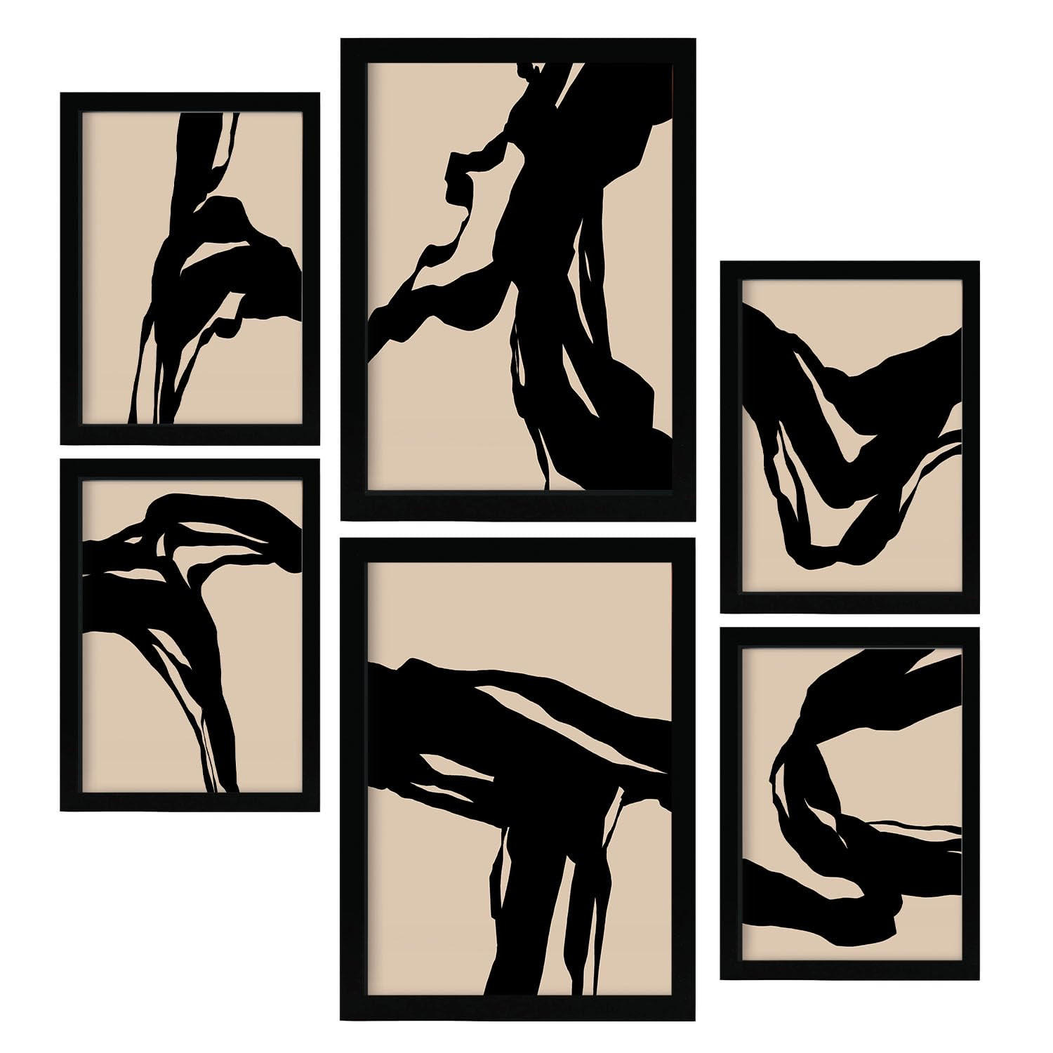 POSTER Set Mit 6 Zusammenfassungen In Form Ästhetische Dekorative Gemälde Für Ihr Wohnzimmer, Schlafzimmer Oder Zuhause A3 & A4 Schwarzer Rahmen - Schwarz, Papier (29/3cm) - Nacnic