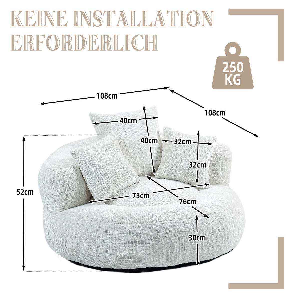 SESSEL 108/52/108 cm Beige aus Chenille mit Armlehnen - Beige, Textil (108/52/108cm) - OKMYHOME