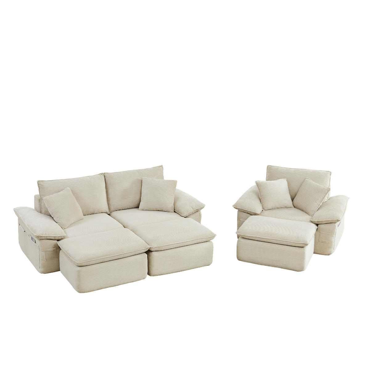 2-SITZER-BODENSOFA 156/206/65 cm beige aus Stoff mit Fußstütze und Seitentaschen - Beige, Textil (206/65/156cm) - OKWISH