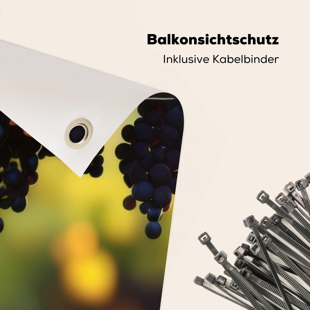 BALKON-SICHTSCHUTZ Trauben - Wein - Natur - Grün - Weinrot, Kunststoff (300/130cm) - MuchoWow