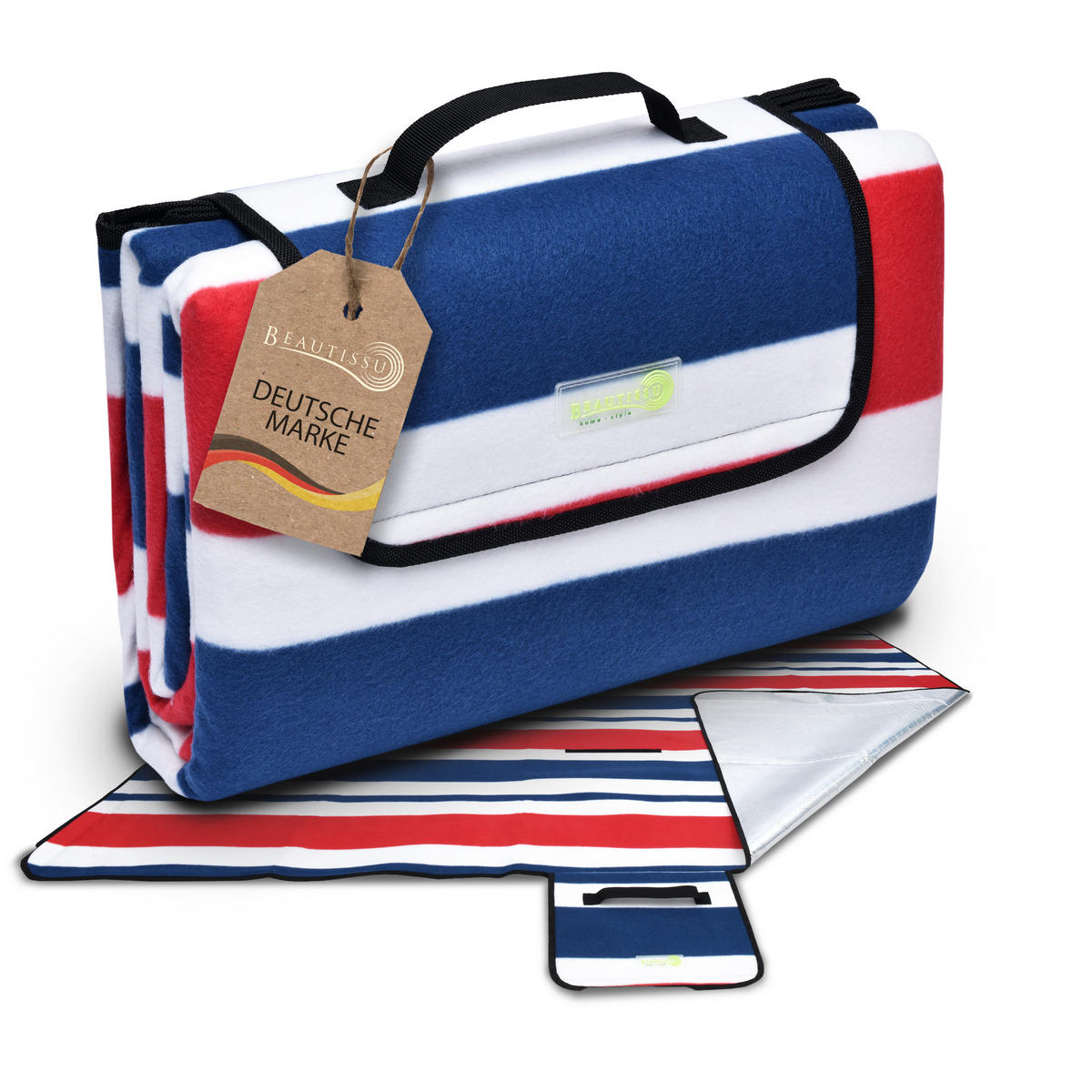 PICKNICKDECKE Bella SE 200x200cm Blau-Gestreift - Blau, Kunststoff/Textil (200/200cm) - Beautissu 