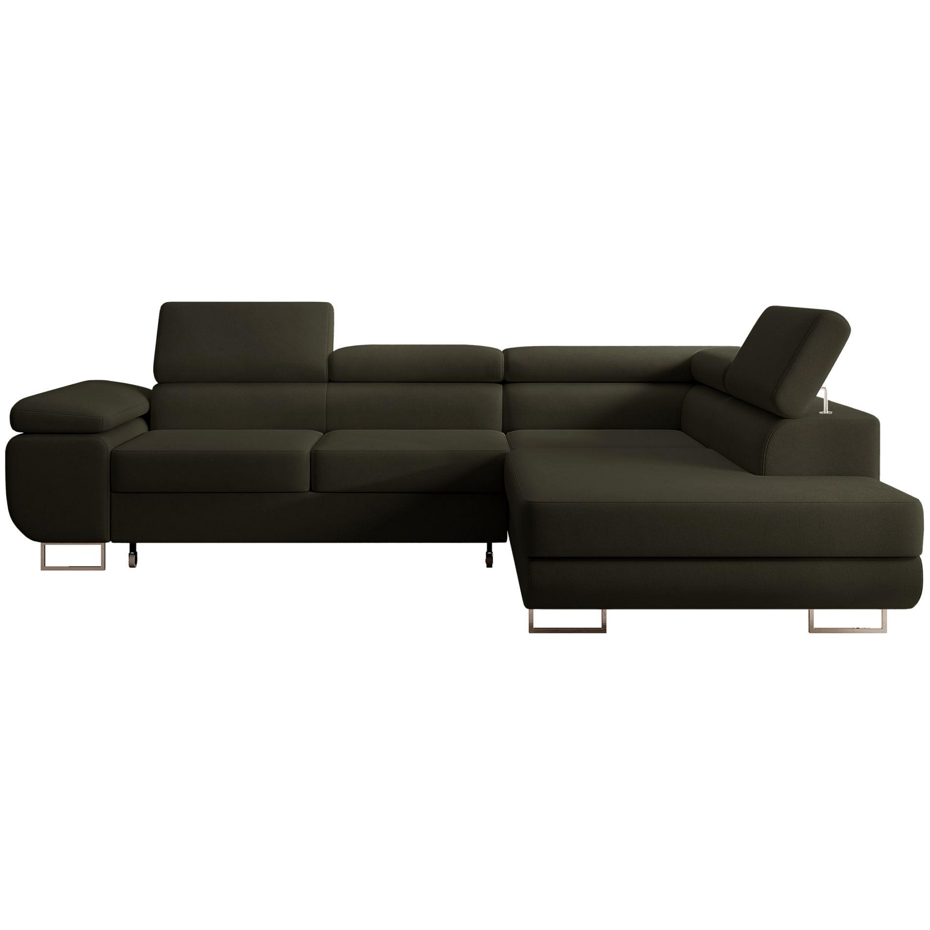 ECKSOFA Stevil Olivgrün Velours - Silberfarben/Olivgrün, Textil/Metall (275/203cm) - Selsey