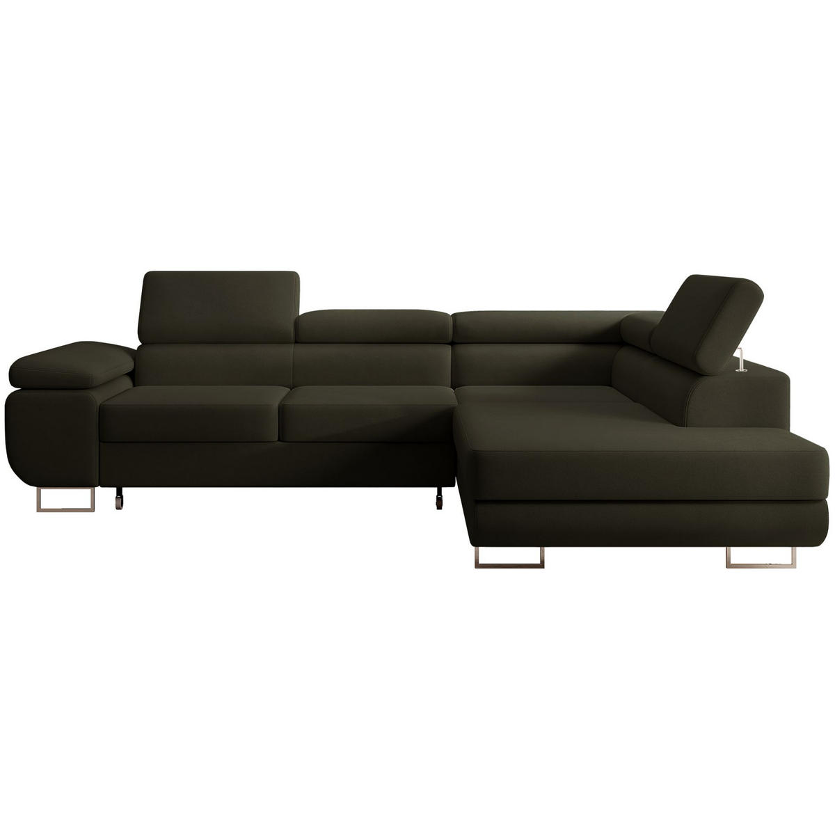 ECKSOFA Stevil Olivgrün Velours - Silberfarben/Olivgrün, Textil/Metall (275/203cm) - Selsey