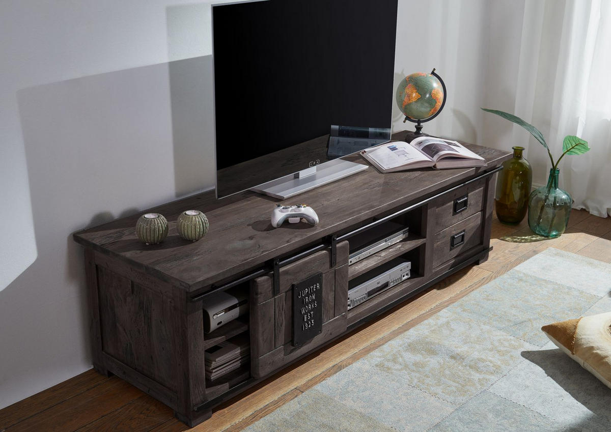 TV-BOARD Mango 180x55x50 grau lackiert RAILWAY #245 - Grau, Holz (180/50/55cm) - Massivmoebel24