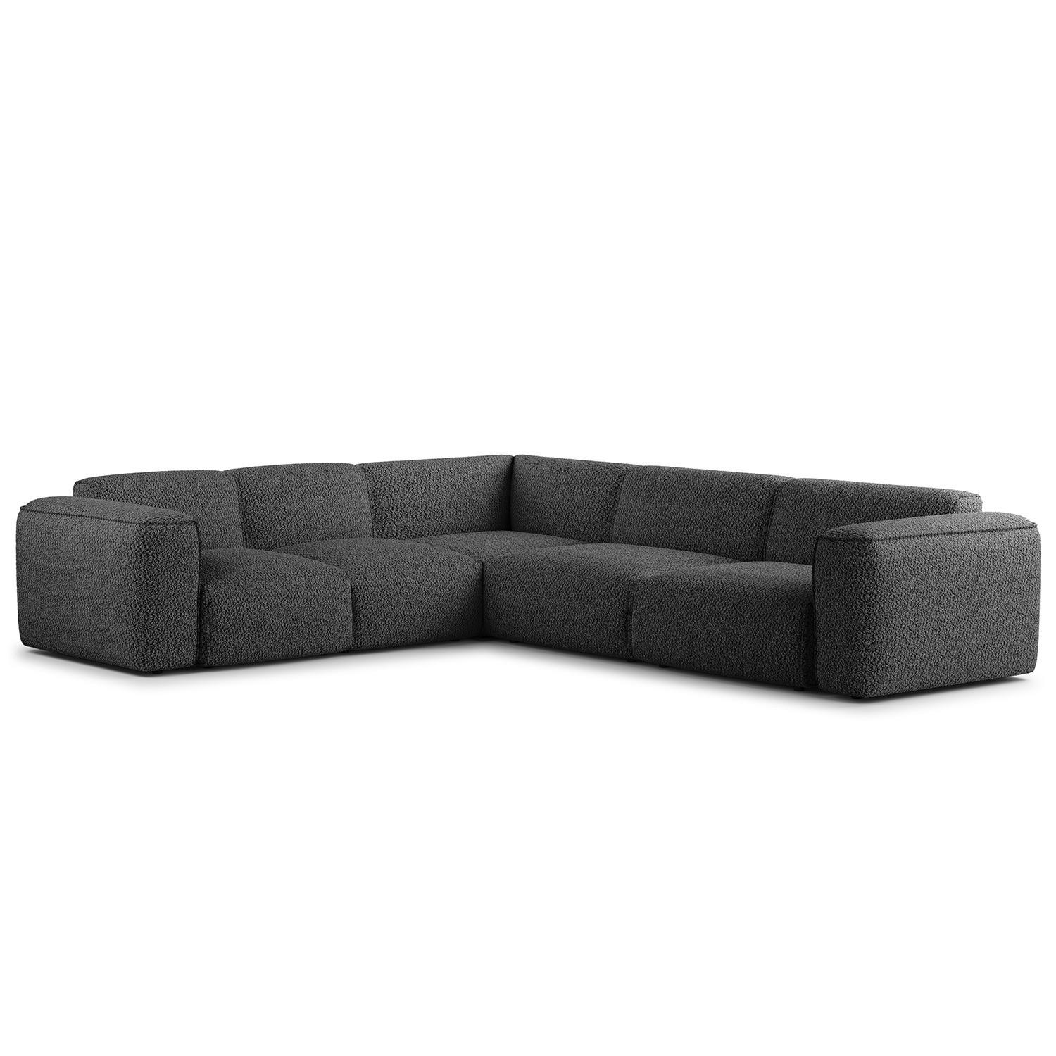 ECKSOFA mit Rundecke - Anthrazit/Schwarz, Kunststoff/Textil (325/260cm) - home24