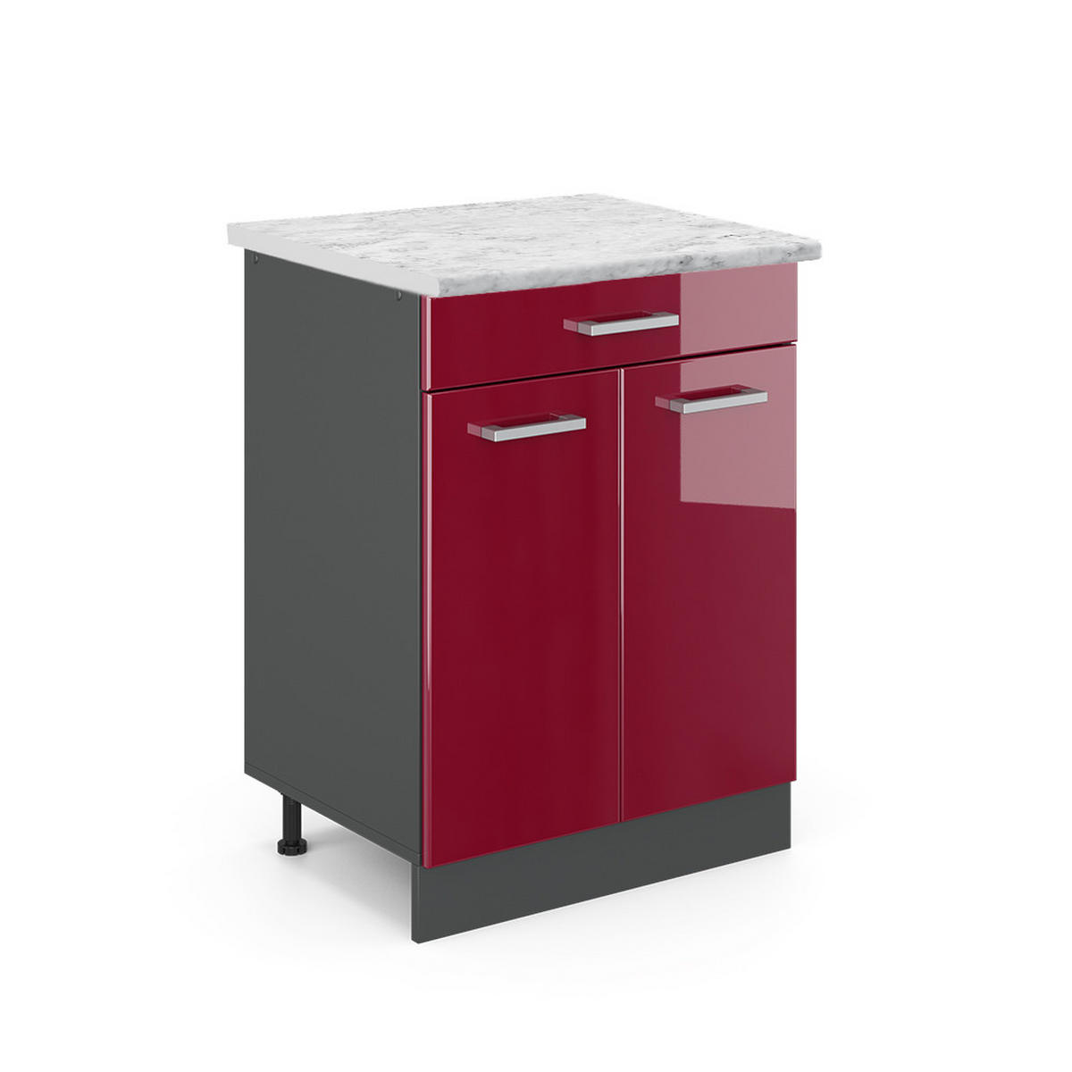 KÜCHENUNTERSCHRANK R-Line Rot Hochglanz 60 cm AP Marmor - Anthrazit/Rot, Holzwerkstoff (60/81.6/60cm) - Vicco