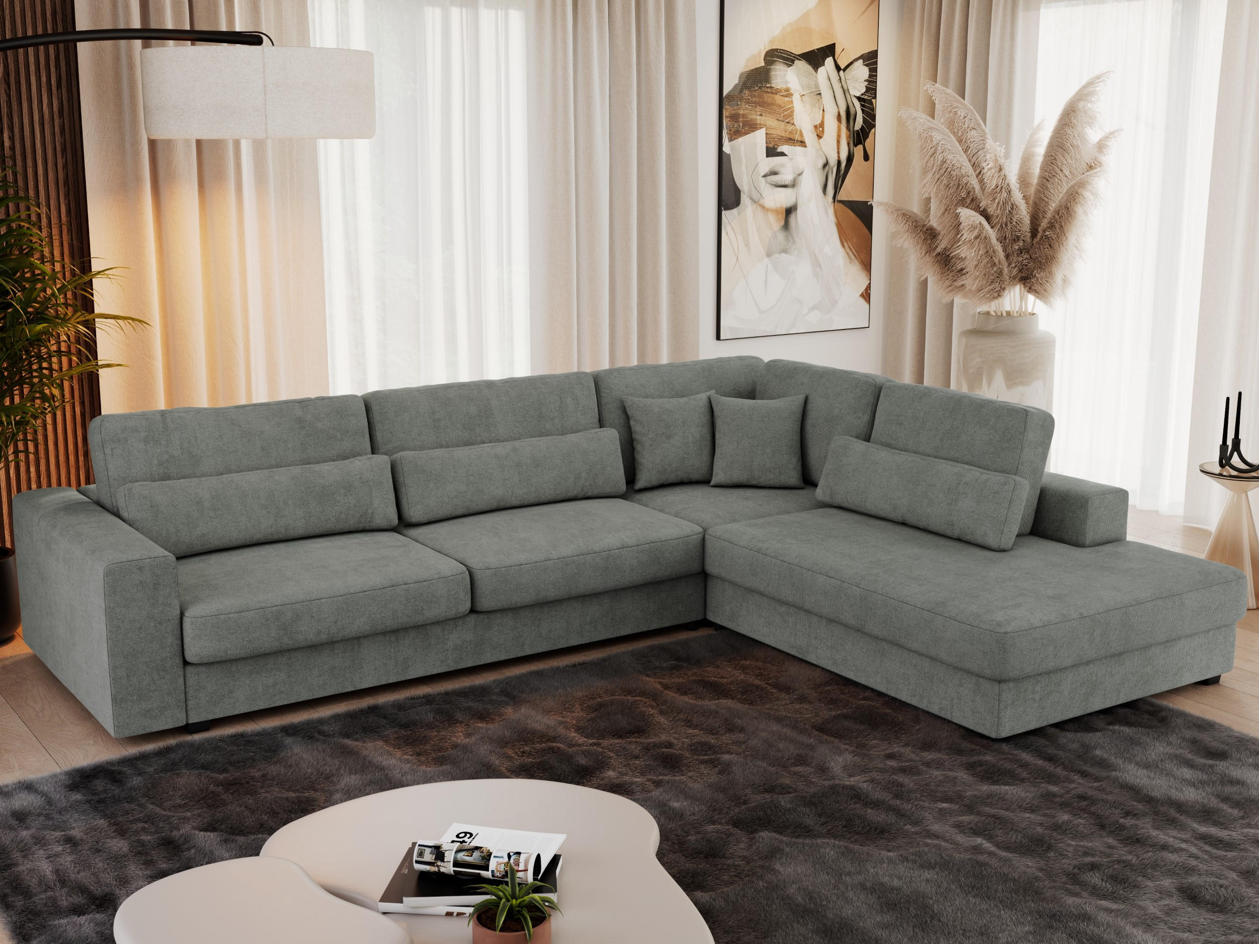 ECKSOFA Savona Grau Strukture - rechts - Schwarz/Grau, Kunststoff/Textil (249/316cm) - MKS