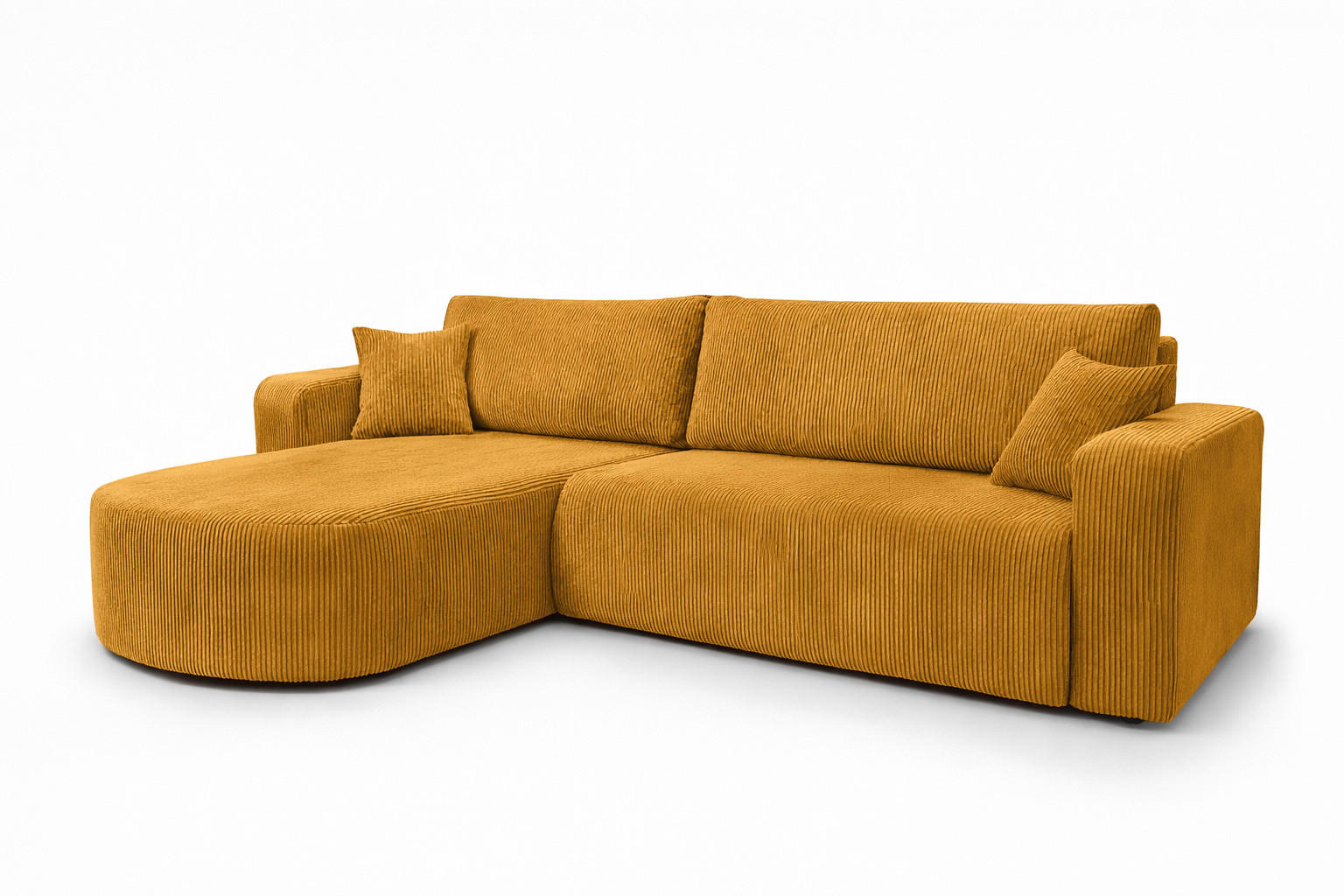 Kaiser Möbel ROHOVÁ SEDAČKA s funkcí spaní, manšestrová tkanina Poso, Hořčicová, Levá strana, ROUND ONE XL