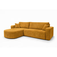 ECKSOFA Mit Schlaffunktion, Cordstoff Poso, Senffarbe, Links, ROUND ONE XL - Gelb, Holz (271/175cm) - Kaiser Möbel