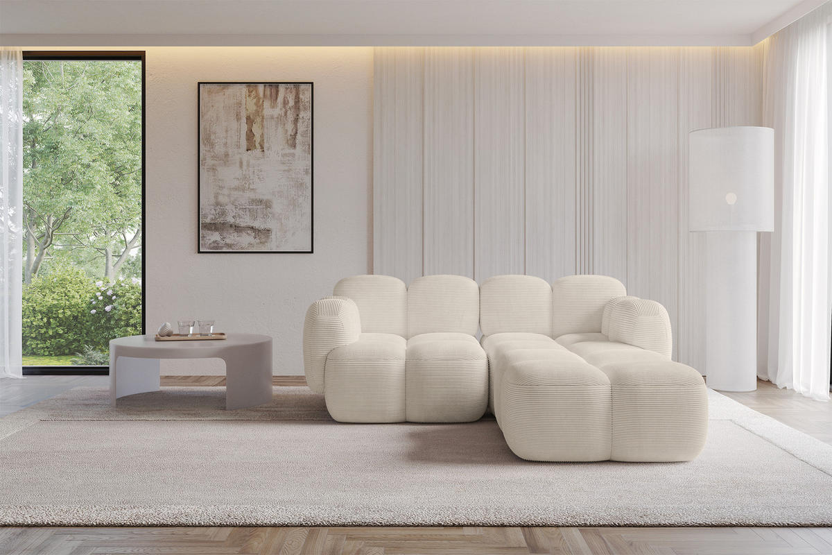 ECKSOFA modulares Sofa Rechts Miko-L1 214x205x75 Beige Cord - Beige/Schwarz, Holzwerkstoff/Kunststoff (214/205cm) - ALTDECOR