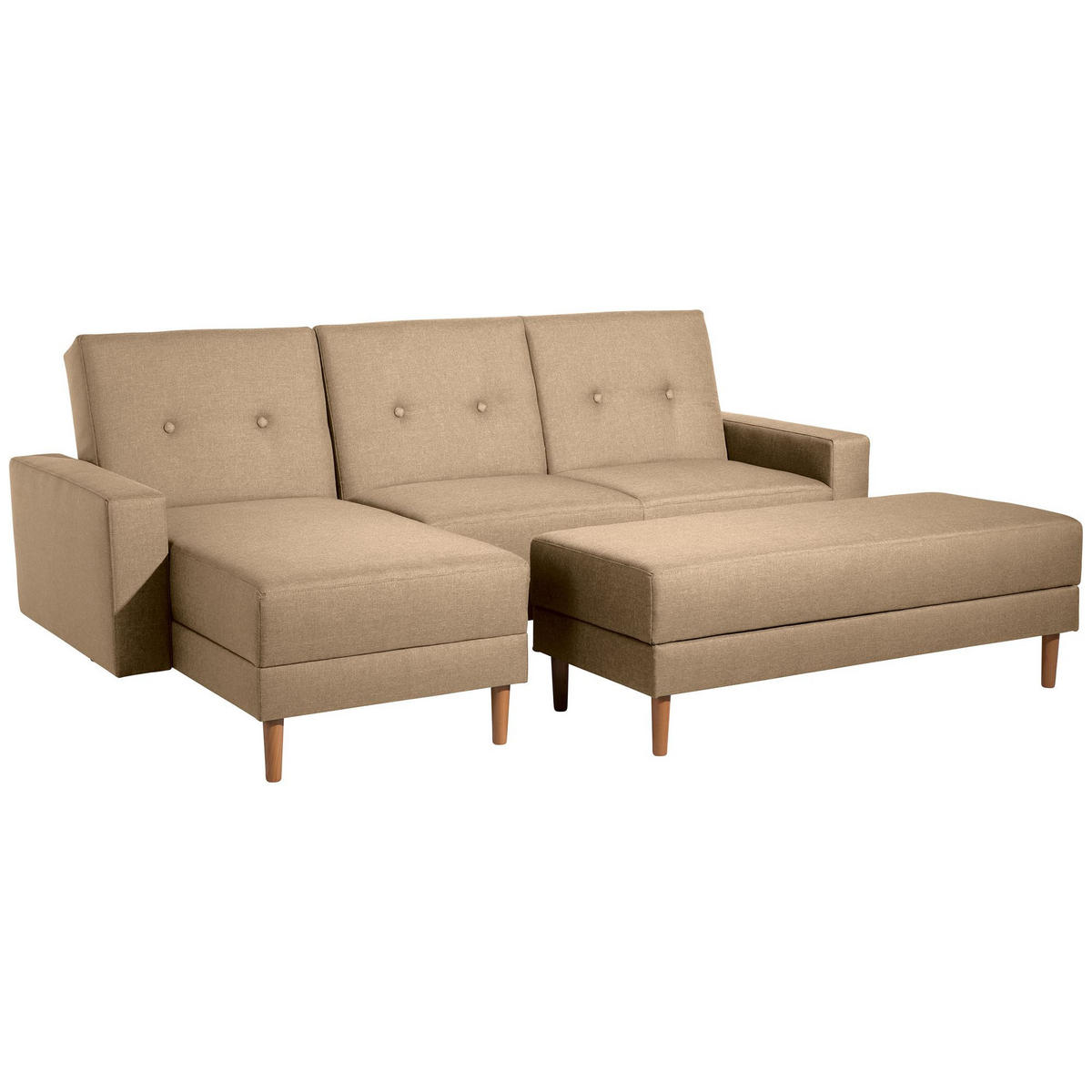 FUNKTIONSSOFA mit Hocker Kattie Flachgewebe sand - Sandfarben, Kunststoff (144/230cm) - 58aufmkessel