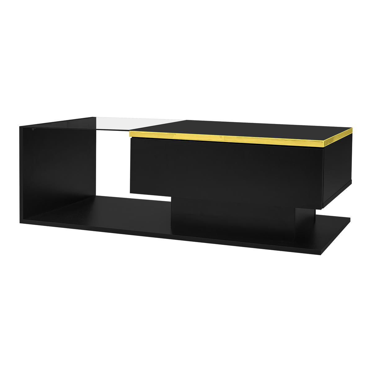 COUCHTISCH 100/50/32,5 cm Hochglanz-Schwarz mit Glas und LED-Beleuchtung - Schwarz, Holzwerkstoff (100/50/32.5cm) - OKWISH