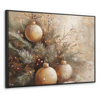 LEINWAND Bilder mit Rahmen - Weihnachten - Kugeln - Beige - Gold - 80x60 - Goldfarben, Textil (80/60cm) - MuchoWow