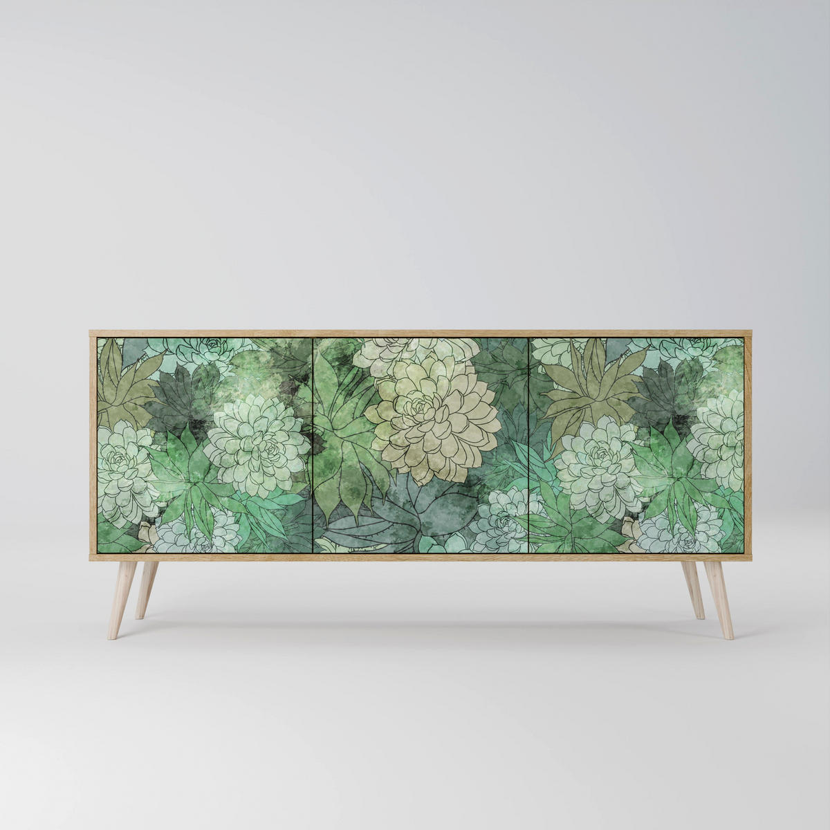 SIDEBOARD SUCCULENT CLUSTER, Graue Oberfläche, 164,5x42x72,5 cm, 3 Türen - Schwarz/Grau, Holzwerkstoff/Metall (164.5/72.5/42cm) - SpaceRebels