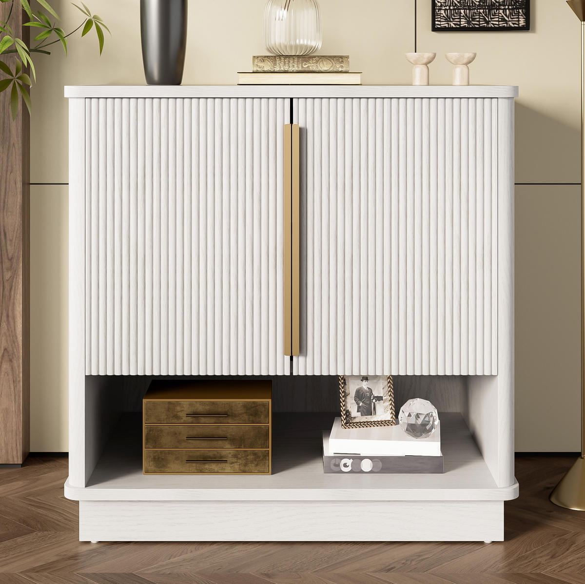 SCHUHSCHRANK 60/40/61 cm in Weiß mit 2 Türen und offenem Fach - Weiß, Holzwerkstoff (60/61/40cm) - Flora Grace